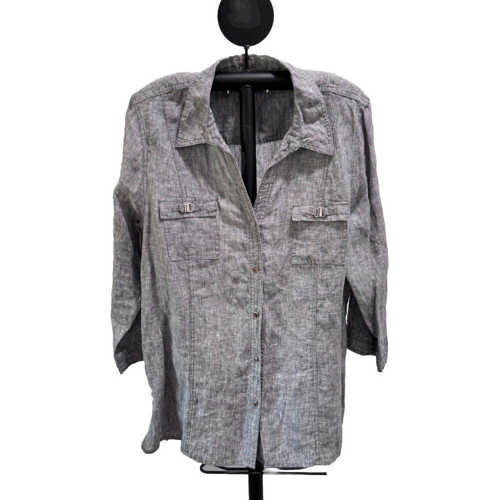JM Collection Womens Sz 18 Linen Button‎ Down Shirt  Lagonlook Collared Gray